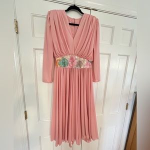 A.J. Bari Pleated Pink Chiffon Party Dress